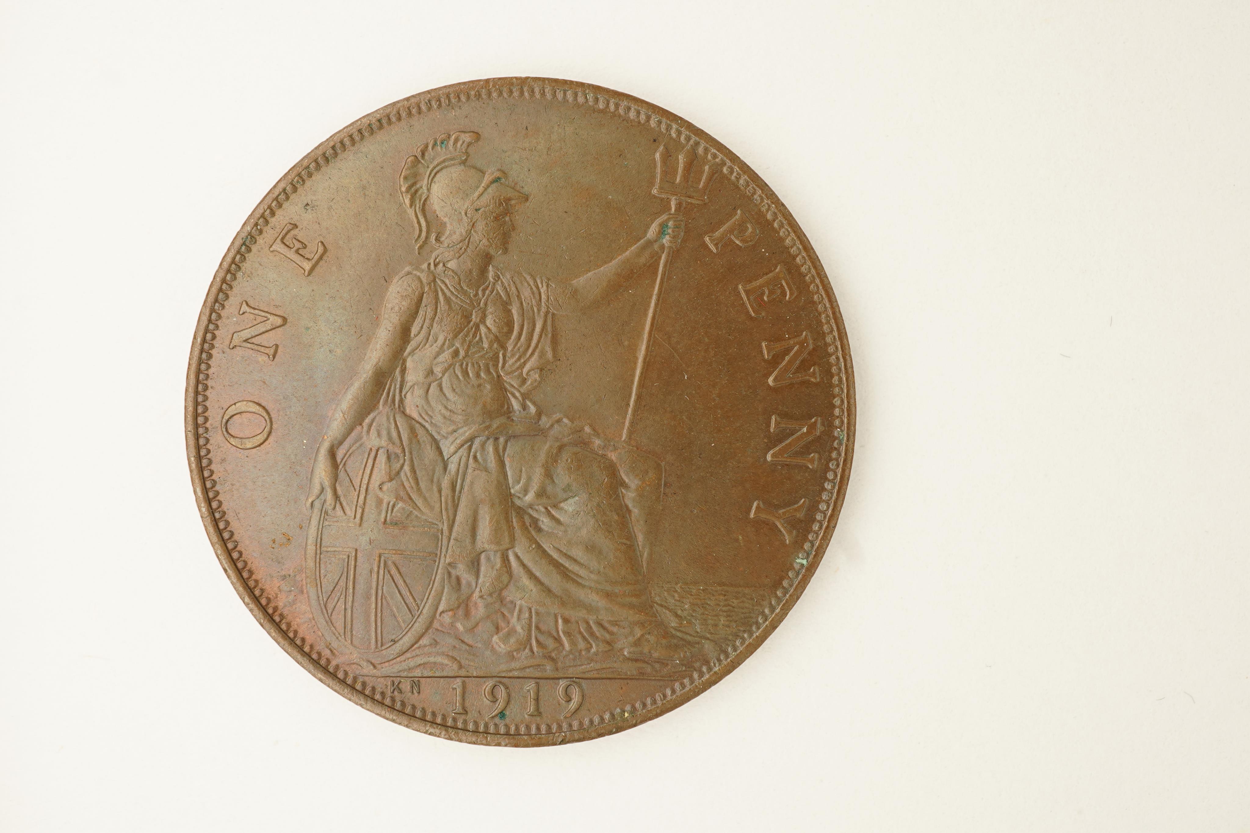 British coins, George V, bronze penny, 1919 KN, Kings Norton mint, Fr. 187, Gouby dies B/b, S. 4053, Slight weakness to face of Britannia otherwise EF, dark toned, scarce in this grade